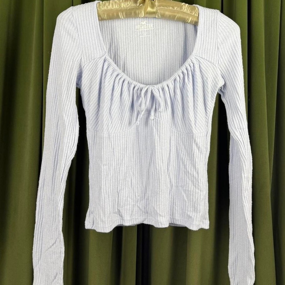 Hollister Womens Ribbed Long Sleeve Sweetheart Bow Top Light Purple Small